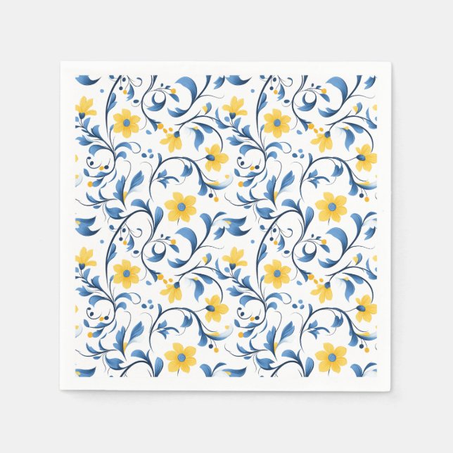 Serviette En Papier Motifs d'art populaire floral ukrainien.  (Devant)