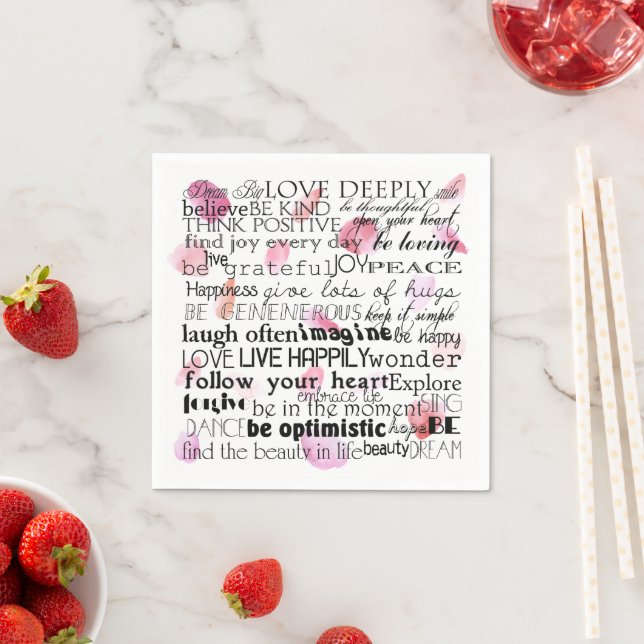 Serviette En Papier Mots Inspirants Pétales Roses (En situation)