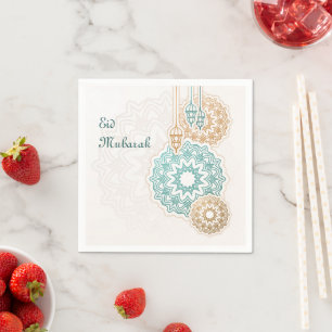 Serviette En Papier Moubarak de l'Aïd joyeux avec lanternes et décor