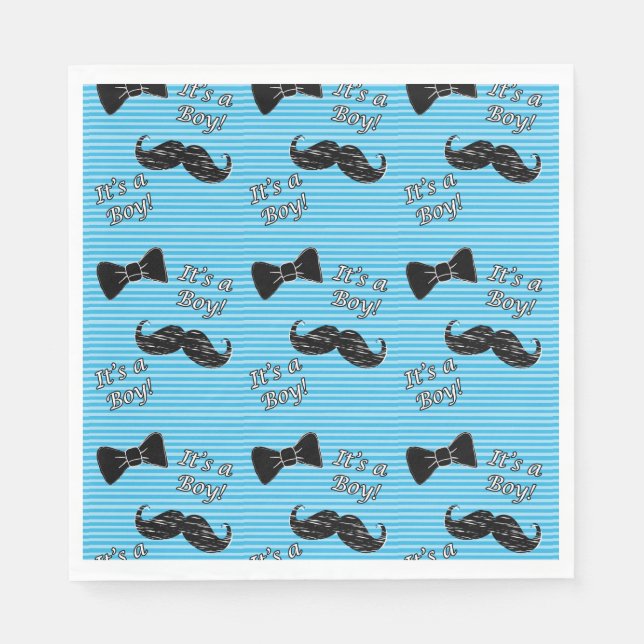 Serviette En Papier Moustache et Bowtie Blue Party Luncheon Napkins (Devant)