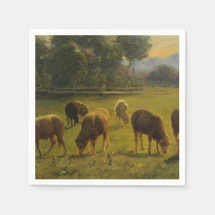 Serviette En Papier Moutons dans un paysage rural (ferme française)
