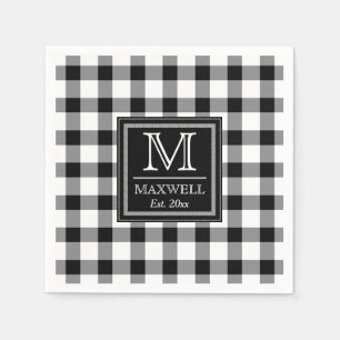 Serviette En Papier Moyenne Rustic Buffalo Checks Monogramme Nom Année