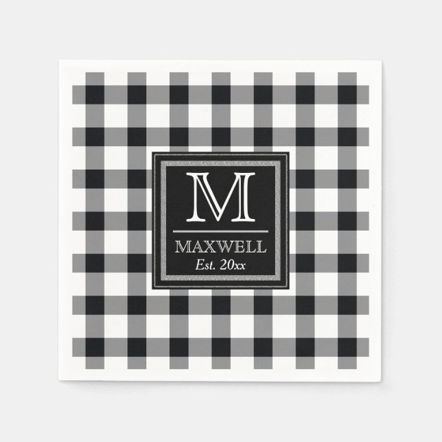 Serviette En Papier Moyenne Rustic Buffalo Checks Monogramme Nom Année (Devant)