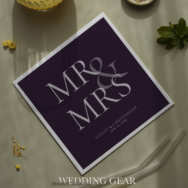 Serviette En Papier MR&MRS. Cocktail minimal typographique violet (Créateur téléchargé)