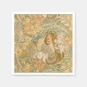 Serviette En Papier Mucha Lilies Langage des Fleurs Art Nouveau Fémini