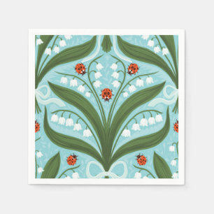 Serviette En Papier Muguet et coccinelles symétrie en vert,