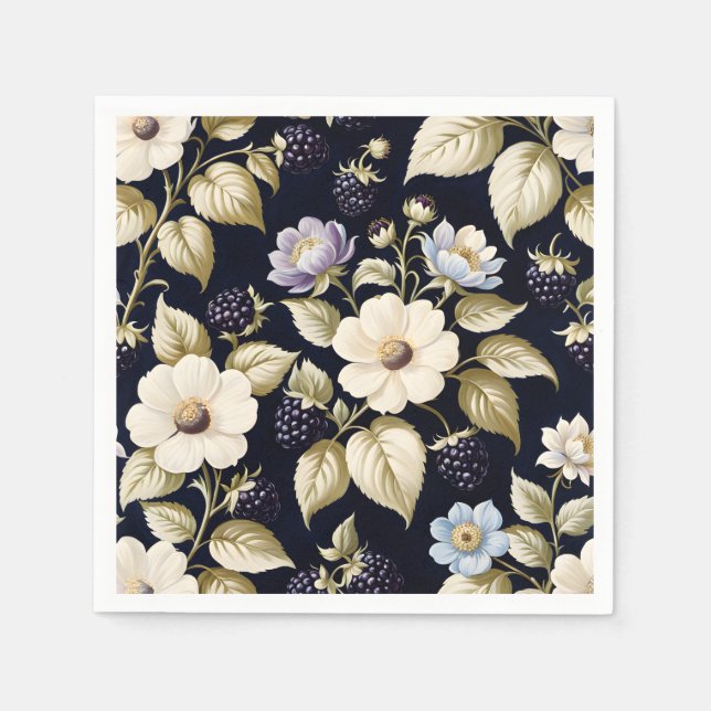 Serviette En Papier Mûre & Fleurs (Devant)