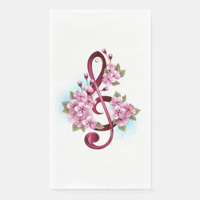 Serviette En Papier Musical treble clef notes with sakura flowers (Devant)