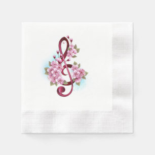 Serviette En Papier Musical treble clef notes with sakura flowers