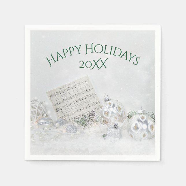 Serviette En Papier Musique De Noël Et Ornements D'Argent (Devant)