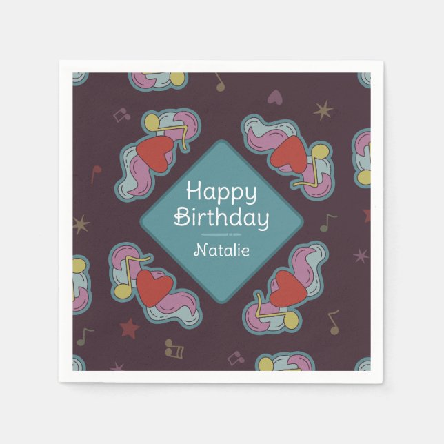 Serviette En Papier Musique Lover Doodles Thème Anniversaire Fête Turq (Devant)