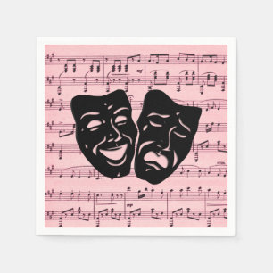 Serviette En Papier Musique rose et masques de théâtre