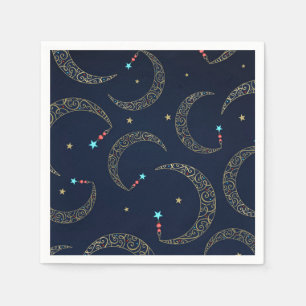 Serviette En Papier Mystical Blue Gold Filigree Lune Céleste
