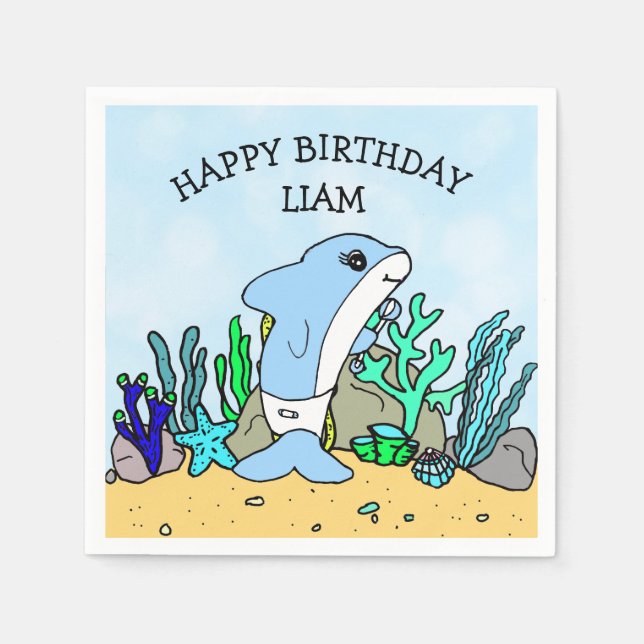 Serviette En Papier Naissance personnalisée du bébé requin (Devant)
