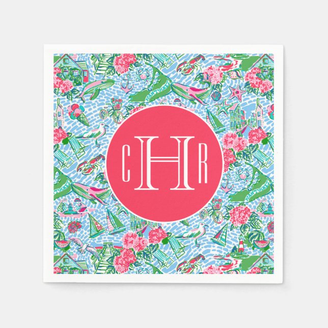 Serviette En Papier Nantucket Preppy Palm Beach Imprimer Monogramme (Devant)