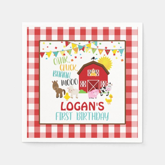 Serviette En Papier Napkin d'anniversaire de ferme - Blanc (Devant)