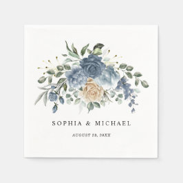 Serviette En Papier Napkin, Elegant Dusty Blue Floral Wedding