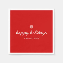 Serviette En Papier Napkin heureux script vacances Red