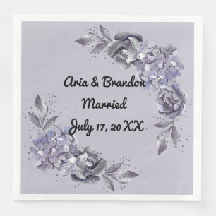 Serviette En Papier Napkin mariage avec Fleurs Bleues Ardoises