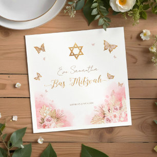 Serviette En Papier Napkins bat mitzvah   Papillons de poche rose