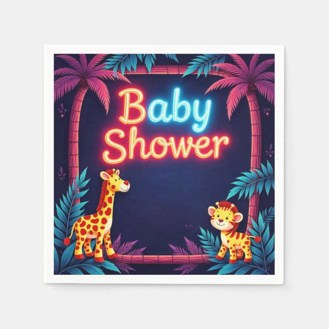 Serviette En Papier Napkins de Baby shower Neon Safari (Devant)