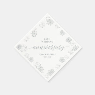 Serviette En Papier Napkins de fête de mariage moderne argent 25 ans