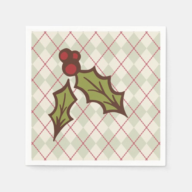 Serviette En Papier Napkins de Noël Holly (Devant)