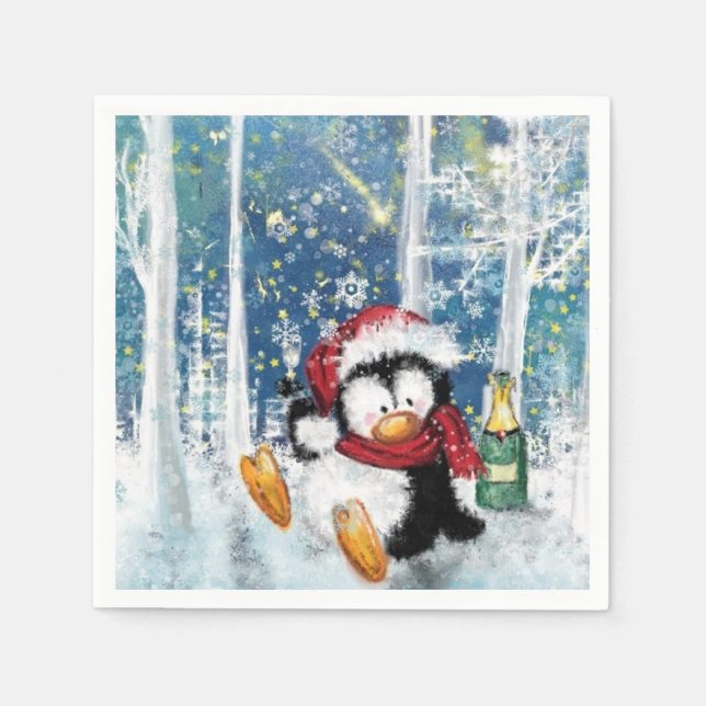 Serviette En Papier Napkins de pingouin de Noël (Devant)