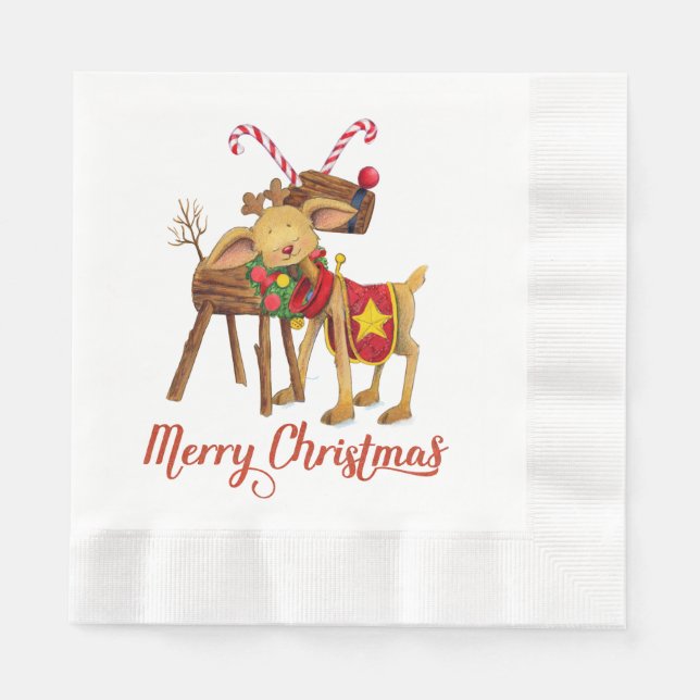 Serviette En Papier Napkins en papier cerf de Noël (Devant)