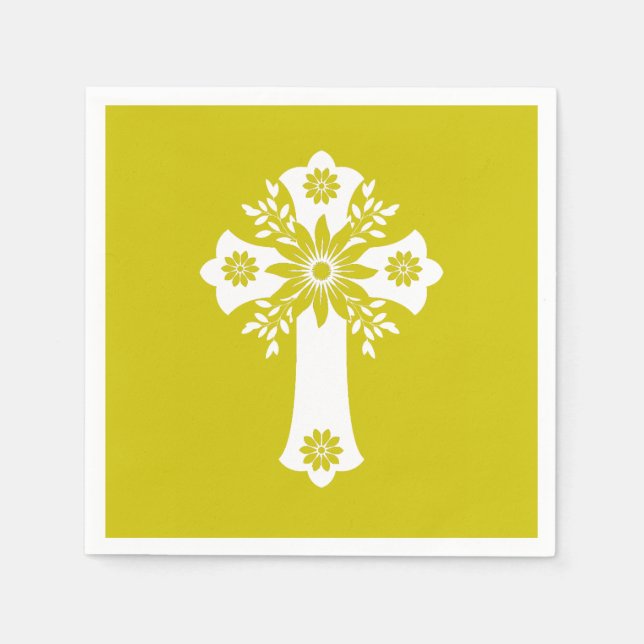 Serviette En Papier Napkins Floral Cross Yellow (Devant)
