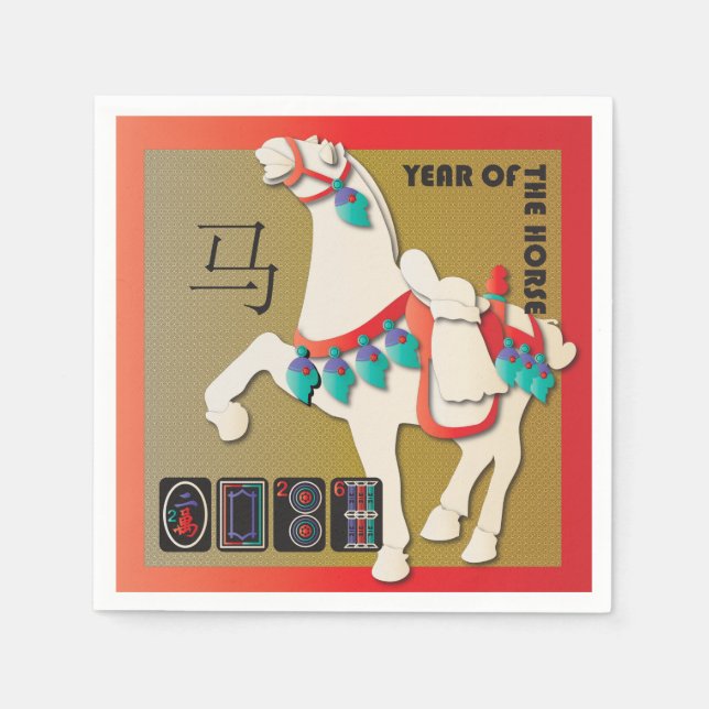 Serviette En Papier Napkins Mah Jongg Horse (Devant)