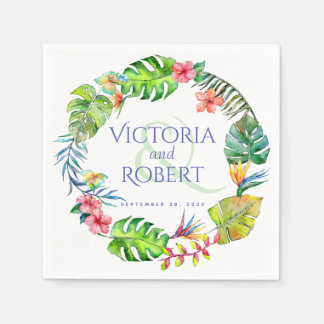 Serviette En Papier Napkins mariage | Aquarelle tropicale florale