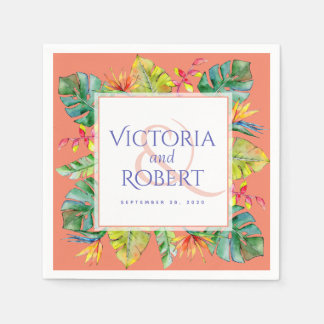 Serviette En Papier Napkins mariage | Aquarelle tropicale florale