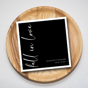 Serviette En Papier Napkins mariage de automne Script noir et blanc