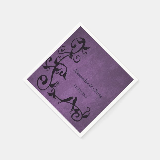 Serviette En Papier Napkins Mariage Lovebirds violet (Coin)