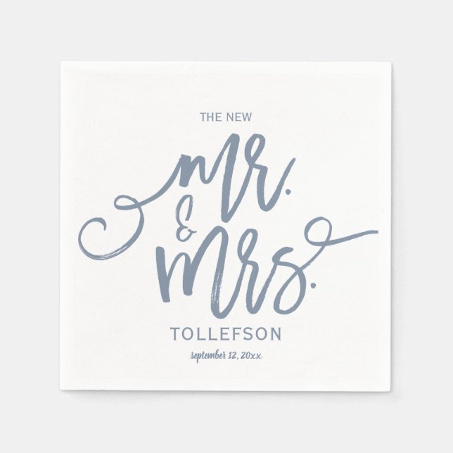 Serviette En Papier Napkins mariage | Script de brosse (bleu foncé) (Devant)