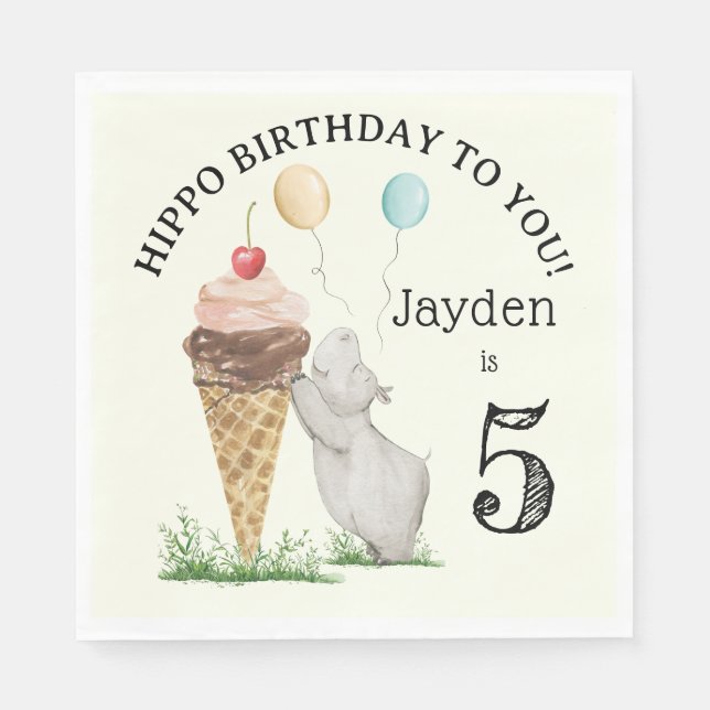 Serviette En Papier Napkins pour anniversaire d'hippo (Devant)