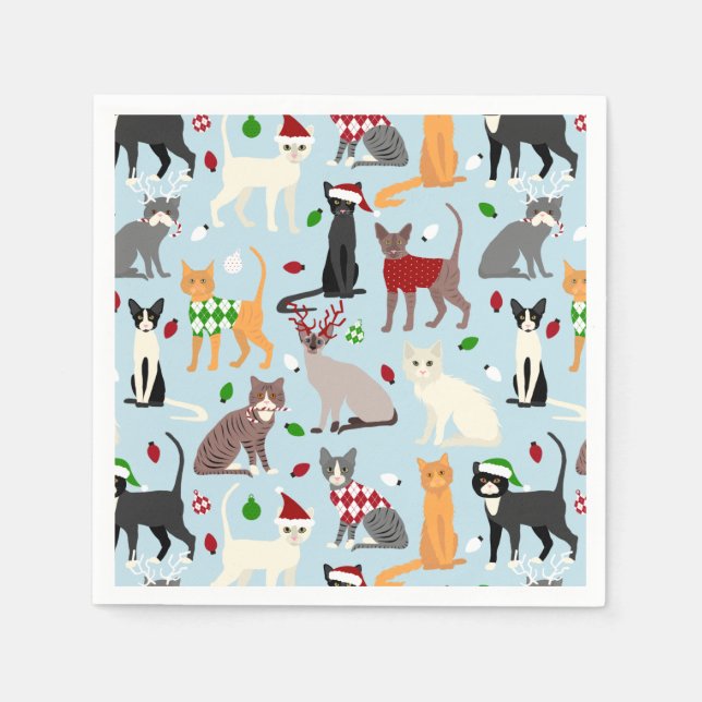 Serviette En Papier Napkins pour chats de Noël (Devant)