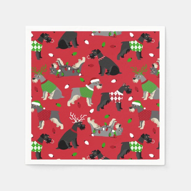 Serviette En Papier Napkins Schnauzer de Noël (Devant)