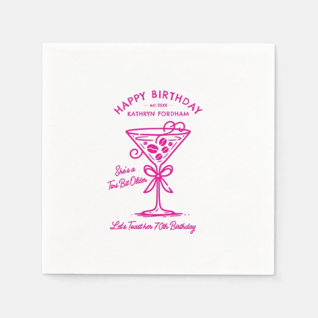 Serviette En Papier Naples customisées 70e Anniversaire Martini rose (Devant)