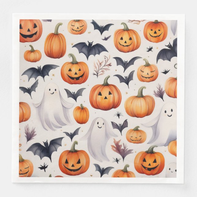 Serviette En Papier Naples de fête Citrouille Halloween mignonne Ghost (Devant)