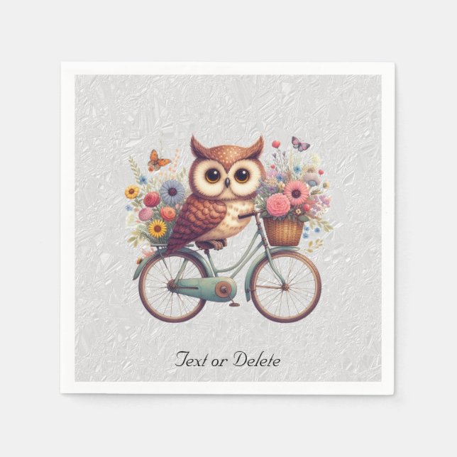 Serviette En Papier Naples de hibou à vélo floraux (Devant)