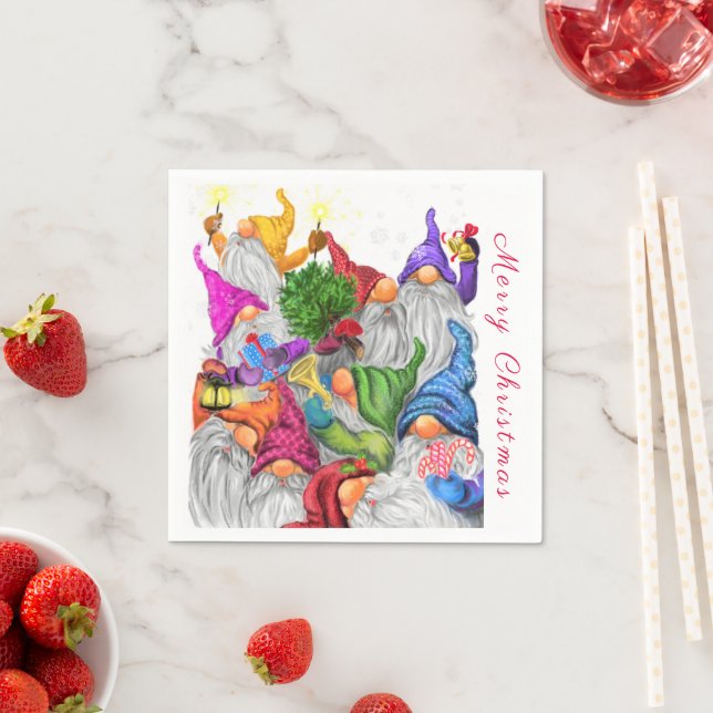 Serviette En Papier Naples de Noël avec Gnome Party (En situation)