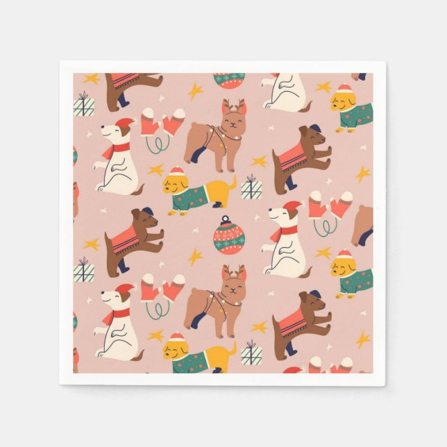 Serviette En Papier Naples de Noël personnalisées avec chiens mignons (Devant)