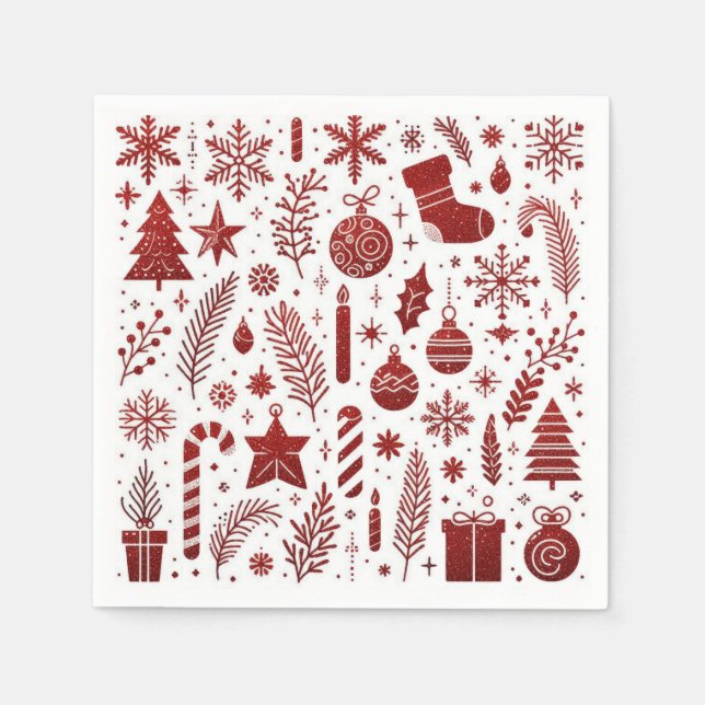 Serviette En Papier Naples de Noël rouge blanc (Devant)