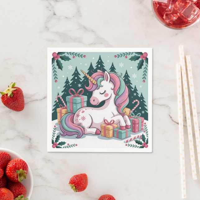 Serviette En Papier Naples de Noël Unicorne (En situation)