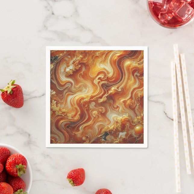 Serviette En Papier Naples en marbre d'automne Gold & Orange Découpage (En situation)