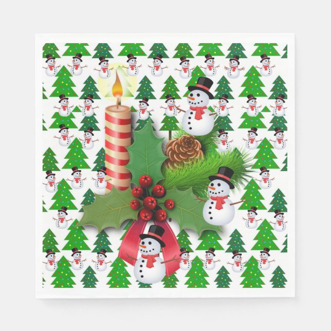 Serviette En Papier Naples en papier de Noël, Joyeux bonhomme de neige (Devant)