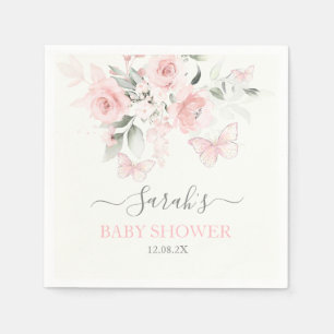 Serviette En Papier Naples florales de papillon rose