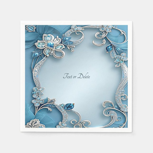 Serviette En Papier Naples Florales Ornées Bleues (Devant)
